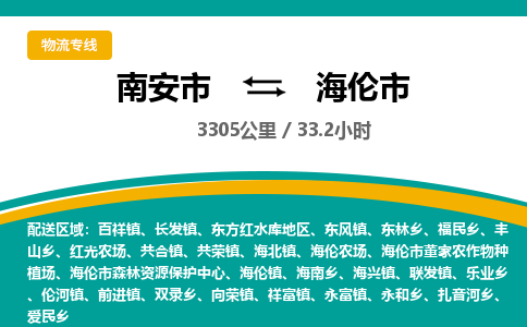 南安市到海伦市物流专线，集约化一站式货运模式